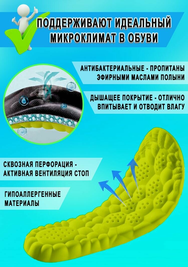 Ортопедические Стельки Анатомические стельки Nateno Bubble для спортивной и повседневной обуви Размер 40-46 черные / ортопедические стельки для мужчин и женщин