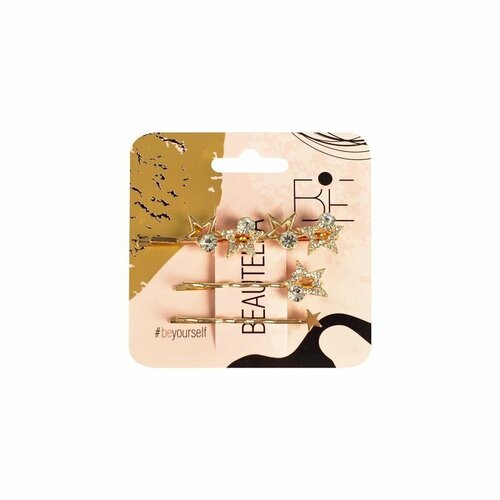 Невидимки для волос BEAUTELLA с декором 5,0см 3шт. арт. DHA-HID-03-03-