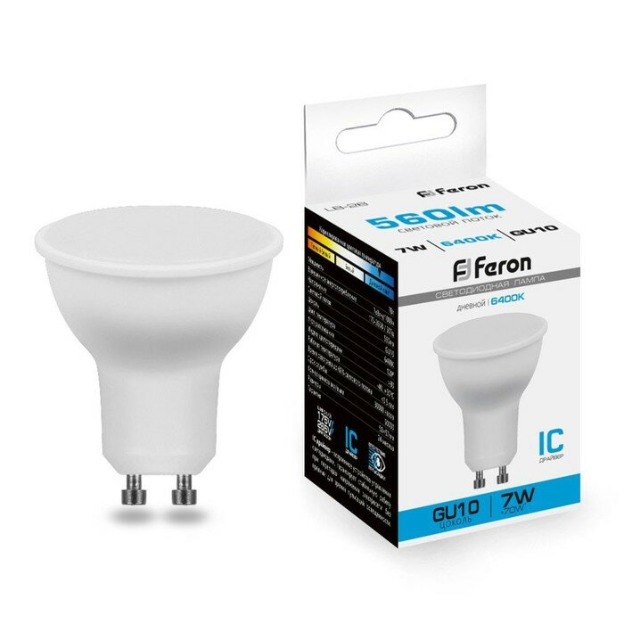 FERON Лампа светодиодная FERON, 80LED (7W) 230V GU10 6400K MR16, LB-26