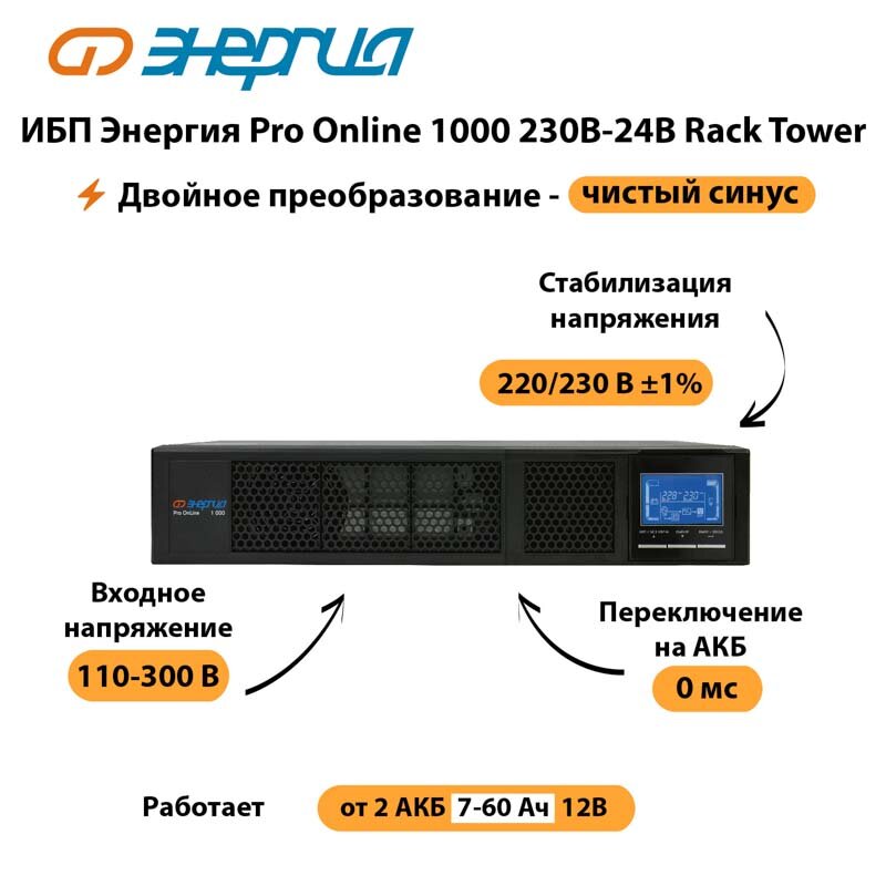 ИБП Энергия Pro Online 1000 230В-24В Rack Tower