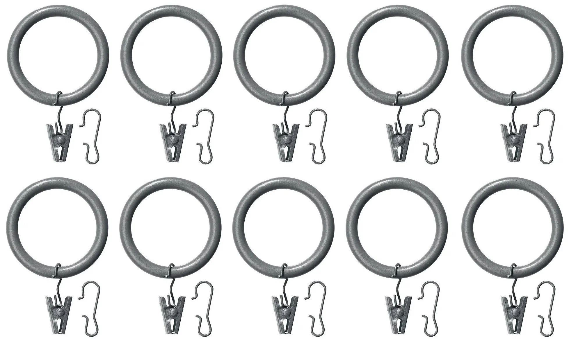 Гардин кольцо с зажимом и крючком IKEA SYRLIG, 38 мм, серый. 10 шт. Икеа Сирлиг.