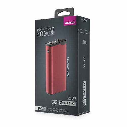 Портативное зарядное устройство Olmio QL-20 20000mAh 225W QC 30 PowerDelivery LCD красный 310400₽