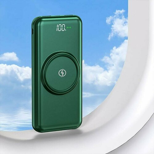 Внешний аккумулятор Wireless Fast Charging с 4 кабелями-iPhone Type-C Micro USB для зарядки с цифровым дисплеем зеленый 150900₽