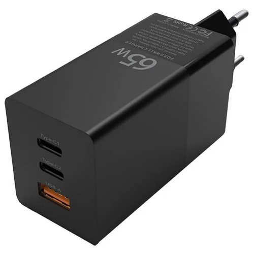 DisMac Сетевое зарядное устройство Power Adapter GaN 65W USB + 2 Type-C black (Черный)