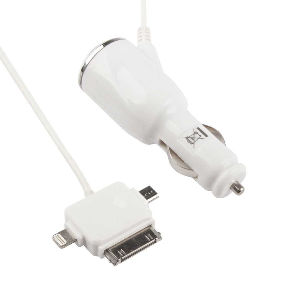 Автомобильная зарядка 3 в 1 для Apple 8 pin, 30 pin, Micro USB 5V 2.1 A, блистер