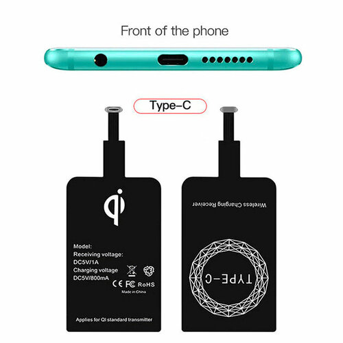 Приемник ресивер для беспроводной зарядки / адаптер к беспроводной зарядке QI для Android USB Type-C