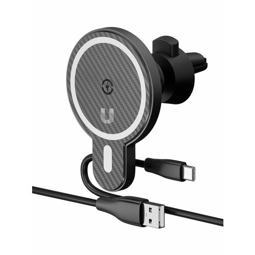 Держатель автомобильный Uzay магнитный Magsafe, с беспроводной зарядкой, на вент. решетку, черный