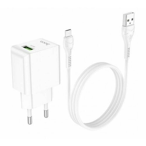 Сетевой адаптер - Hoco C98A, USB, 18W, с быстрой зарядкой, кабель MicroUSB, цвет белый, 1 шт сетевое зарядное устройство usb hoco c12 2 порта 2a кабель microusb белый