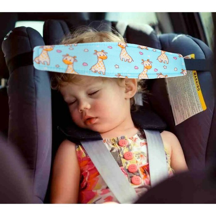 Повязка-фиксатор детская лицевая для поддержки головы в автокресле жирафик синяя