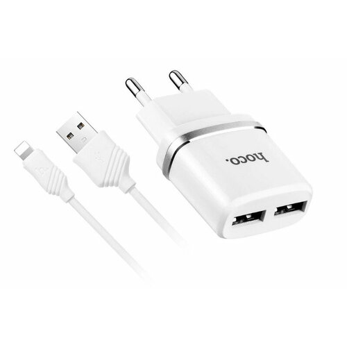 Зарядное устройство на 2 USB и кабель Micro USB, C12 Dual USB Charger 2.4 А, белый