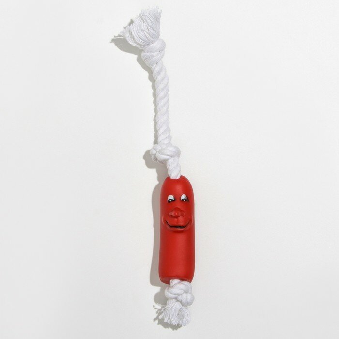 Игрушка для собак Пижон "Брутальная сосиска на веревке", 14 см