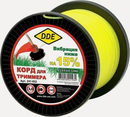 Изображение товара Корд триммерный на катушке DDE Classic line(круг) 3,0 мм х 240 м, желтый