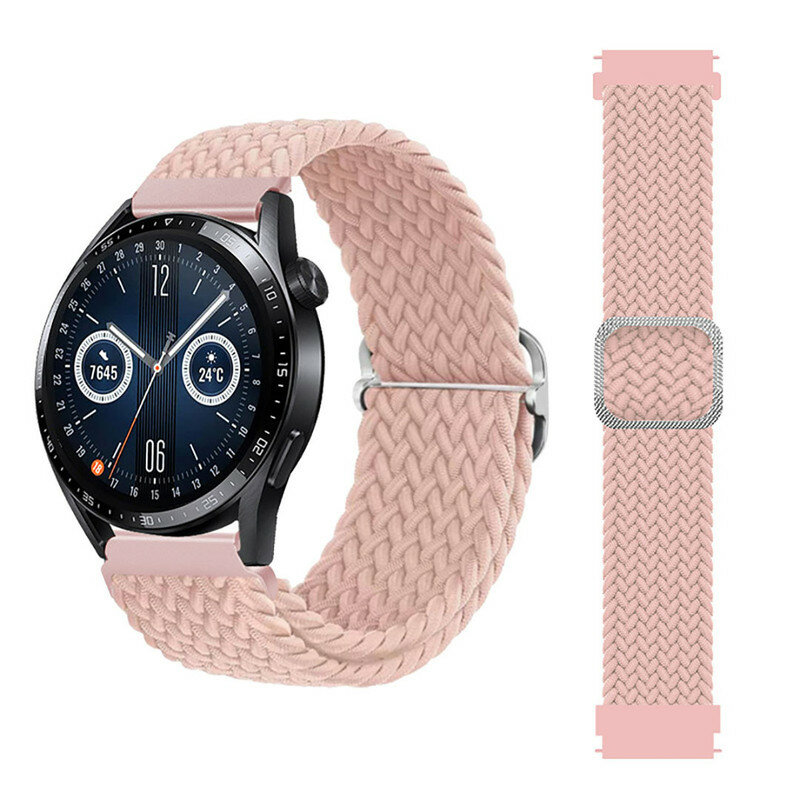 фото Ремешок плетеный нейлоновый для часов 22 mm Garmin, Samsung Galaxy Watch, Huawei Watch, Honor, Xiaomi Amazfit, 33 пудровый