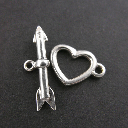 Застежка замок тогл Heart Sterling Silver 11х15,5 мм для бижутерии, бисероплетения, браслетов, бус, фурнитура