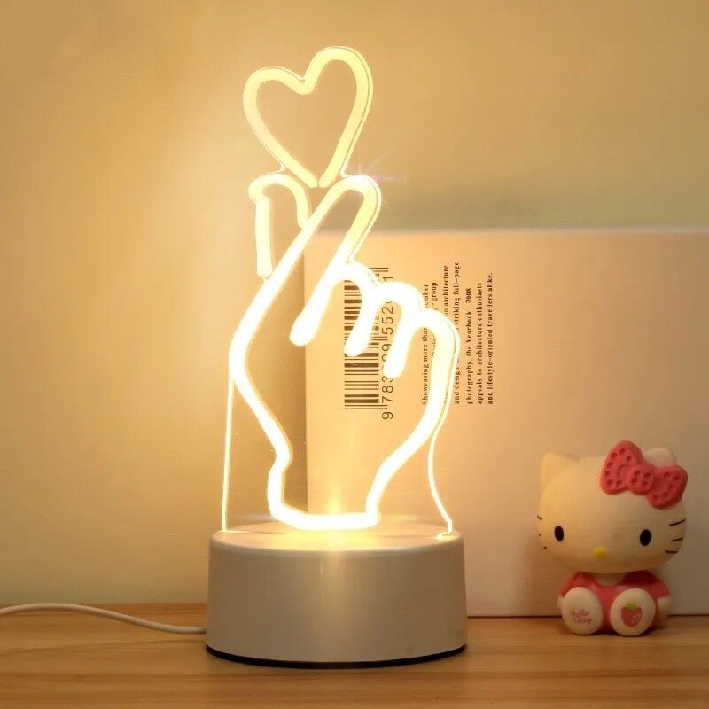 Ночник 3D светодиодный на подставке USB рука с сердцем - фотография № 19