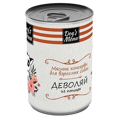 Dogs Menu 340 г консервы для взрослых собак деволяй из птицы 1х12 , 77306 (2 шт)