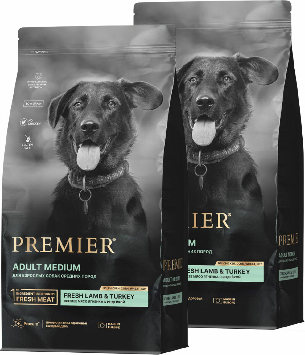 PREMIER LOW GRAIN DOG ADULT MEDIUM LAMB & TURKEY низкозерновой для взрослых собак средних пород с ягненком и индейкой (10 + 10 кг)