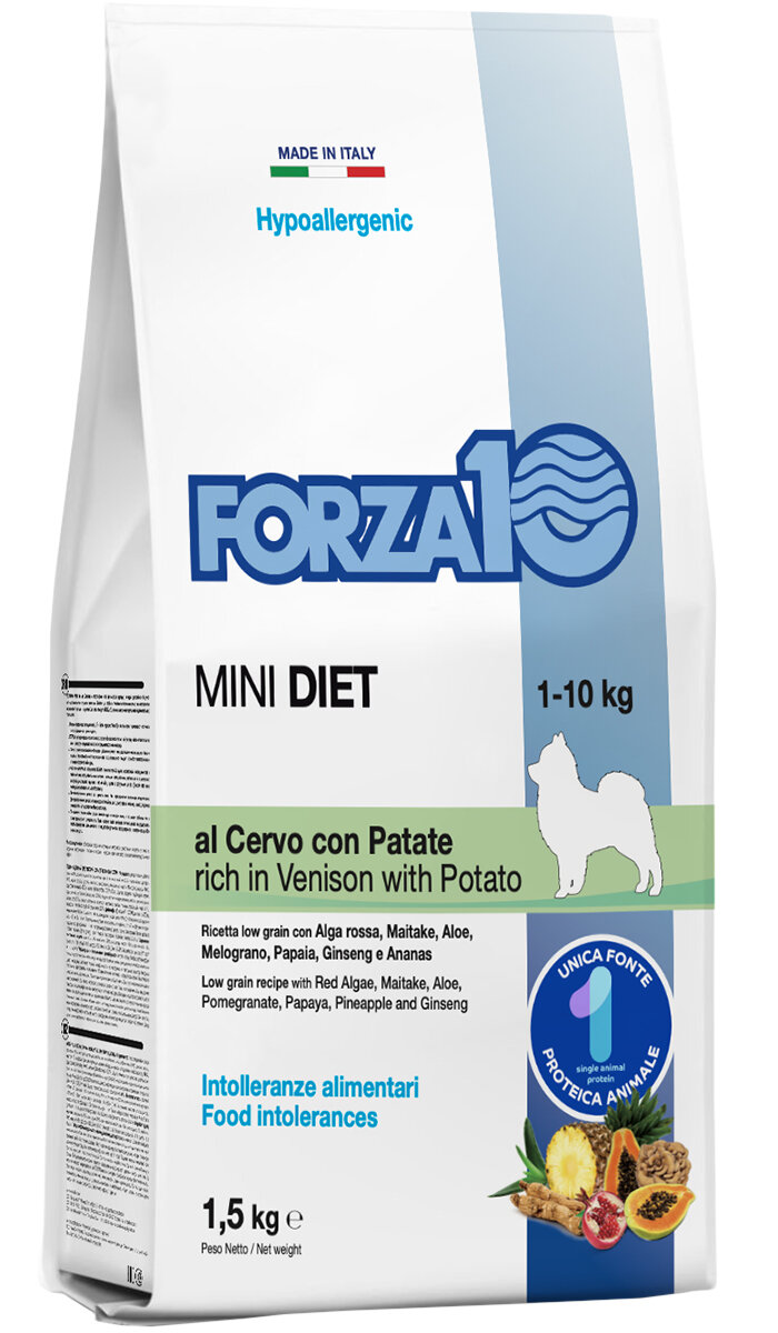 Корм сухой FORZA10 DOG MINI DIET монобелковый для взрослых собак маленьких пород при аллергии с олениной и картофелем (1,5 кг)