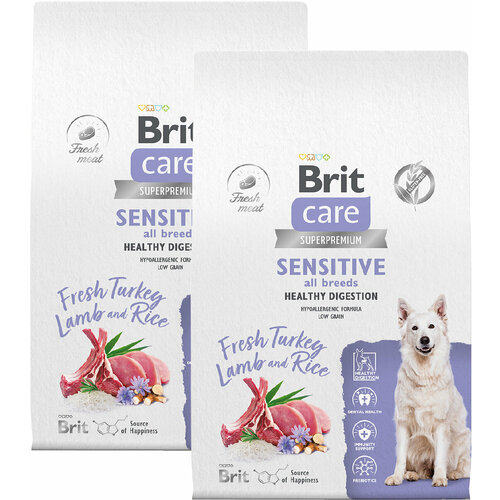 BRIT CARE DOG ADULT SENSITIVE HEALTHY DIGESTION для взрослых собак всех пород с чувствительным пищеварением с индейкой и ягненком (12 + 12 кг)
