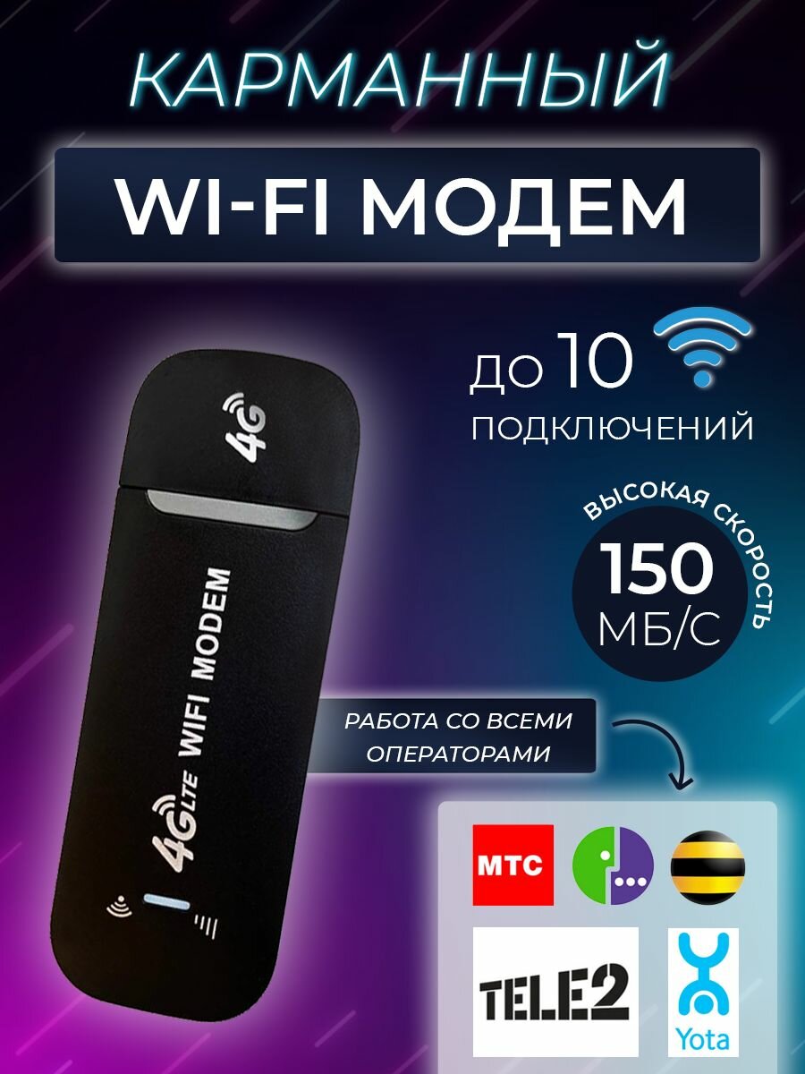 Беспроводной модем 3G 4G LTE usb + WI-FI black роутер Любой оператор 4G Pro Series X точка доступа