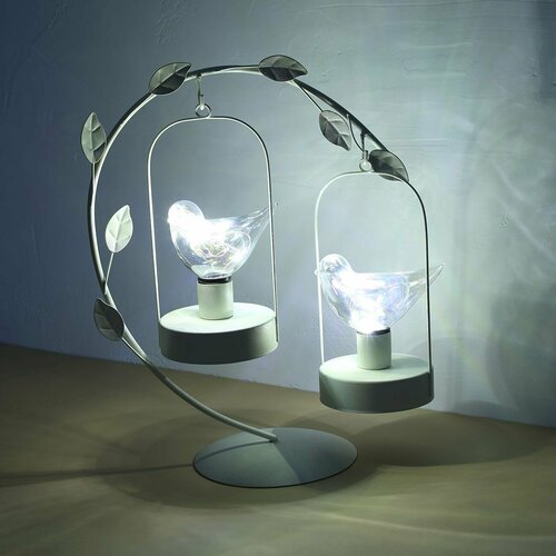 Светильник декоративный, 34 см, металл/стекло, белый, Птицы, Fantastic Birds