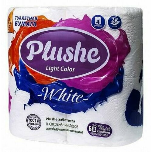 Plushe Light White Бумага туалетная 2-слойная, 4 штуки в упаковке