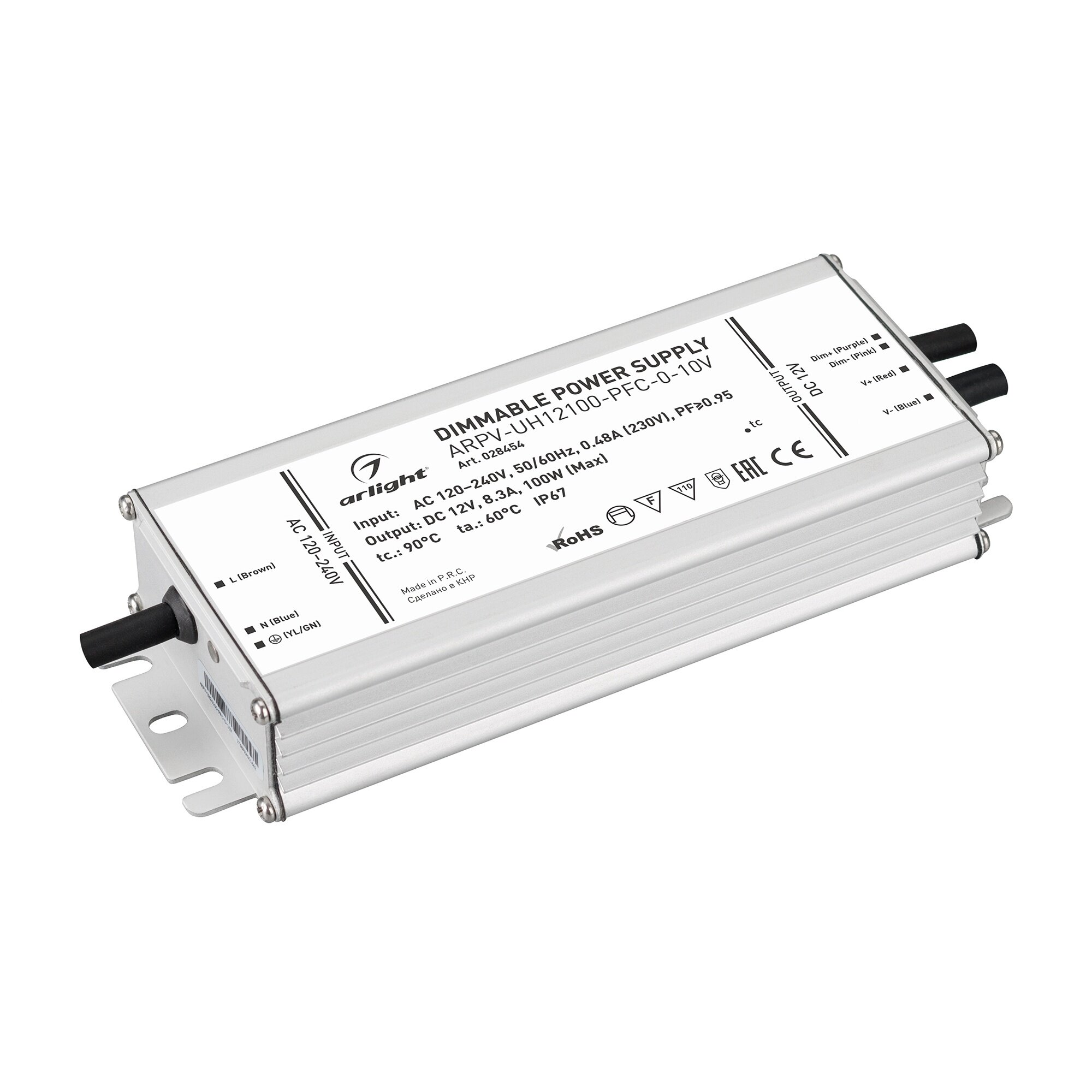 028454 Блок питания ARPV-UH12100-PFC-0-10V (12V, 8.3A, 100W) (Arlight, IP67 Металл, 7 лет)