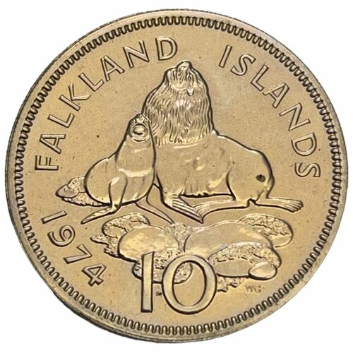 Фолклендские острова 10 пенсов 1974 г. (Proof) фолклендские острова 50 пенсов 1995 г рождение принцессы елизаветы в 1926 году proof
