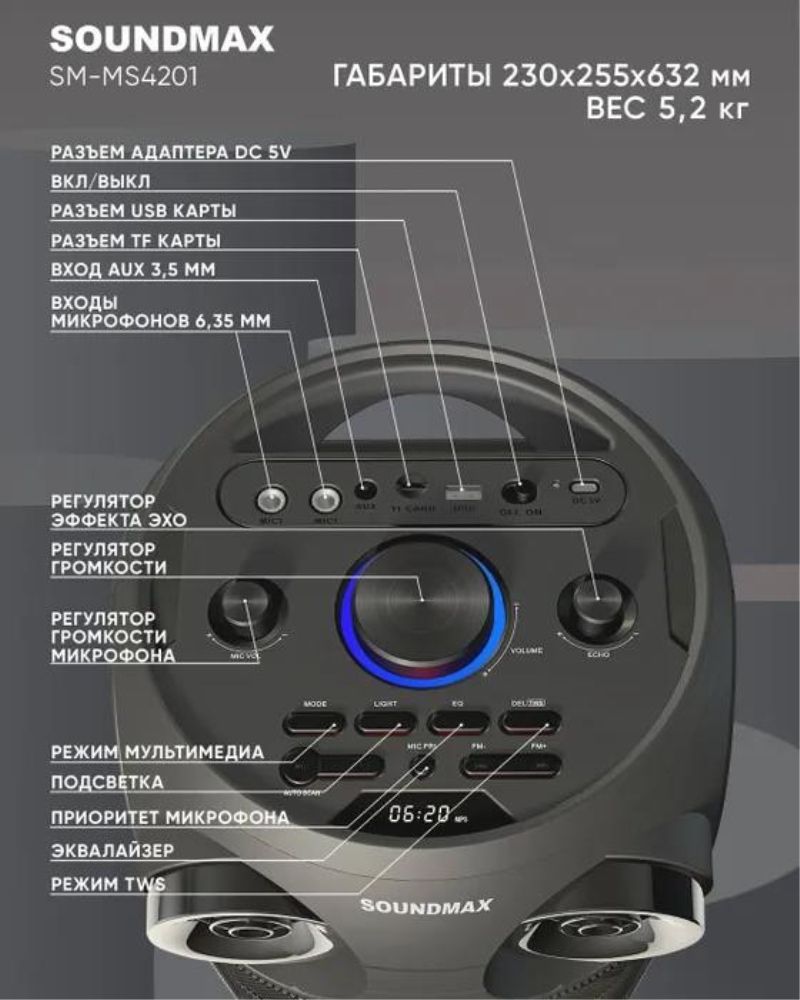 Музыкальный центр SoundMAX SM-MS4201 черный