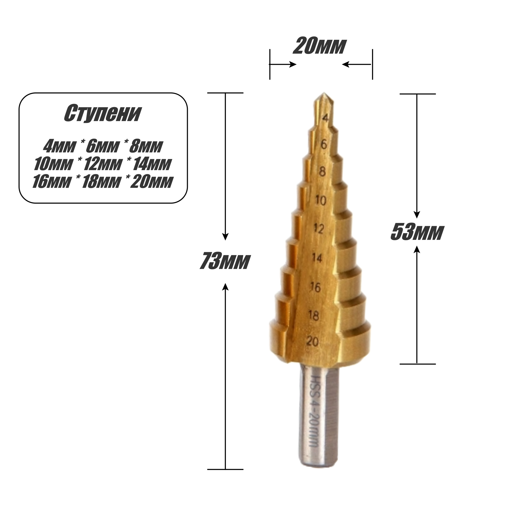 Сверло ступенчатое по металлу 4-20мм