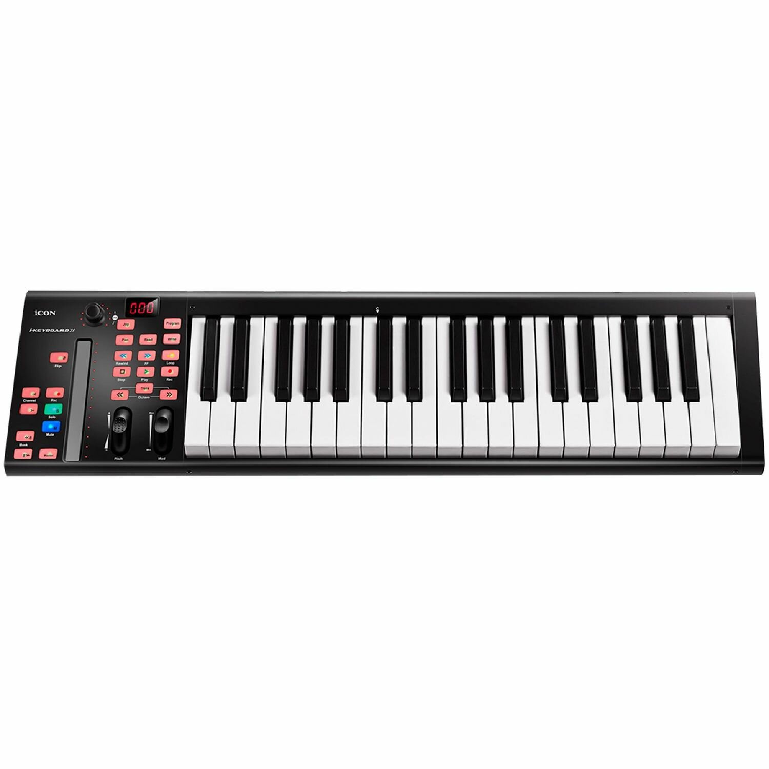 ICON iKeyboard 4X - USB MIDI клавиатура, 37 клавиш фортепианного типа чувствительных к скорости нажатия, сенсорный фейдер, 3-х сегментный дисплей, колеса высоты тона и модуляции, двухфункциональный энкодер, разъемы 2х1/4" Jack для педалей, MIDI выход, раз