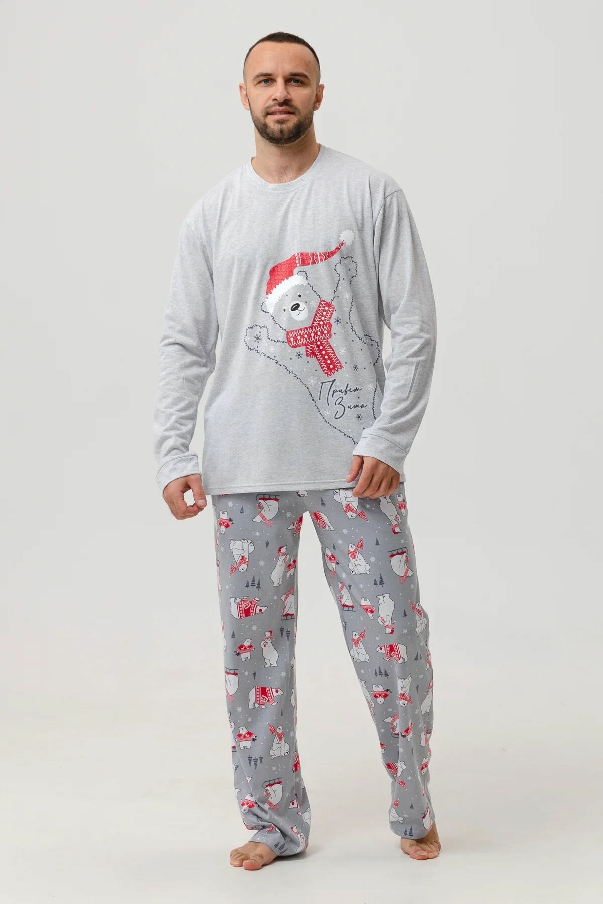 пижама мужская, пижама новогодняя, мужская пижама с брюками,серый - фотография № 3