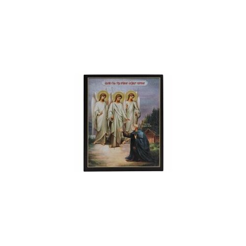 Цветное фото церковное 13х15 объем. печать на доске, лак (Явление Троицы Александру Свирскому) #162056