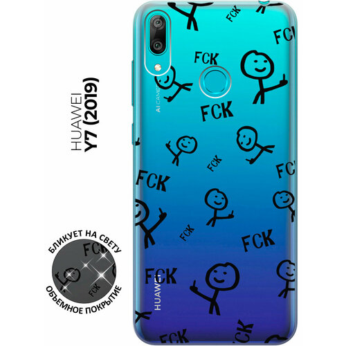 Силиконовый чехол с принтом Fck Pattern для Huawei Y7 (2019) / Хуавей У7 2019 силиконовый чехол на huawei y7 2019 хуавей у7 2019 с 3d принтом gucci stickers прозрачный