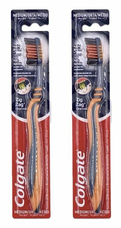 Colgate Zig-Zag Зубная щетка, средняя, с древесным углем, 2 шт