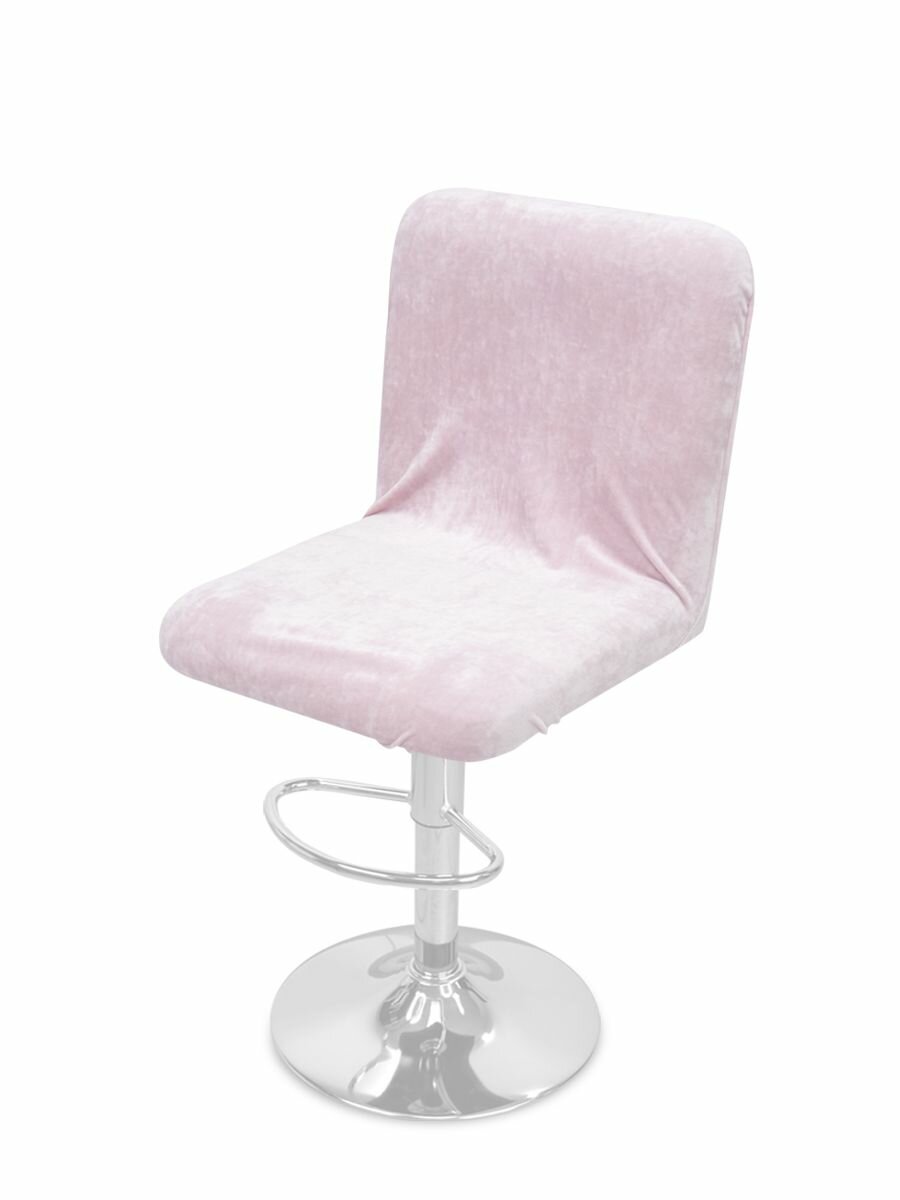 Чехол на стул со спинкой Ирис на резинке на спинку, велюр, нежный розовый