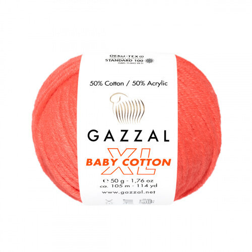 Пряжа Baby Cotton XL Gazzal (3459), 50 г, 105м, 50% хлопок, 50% акрил (2 шт.)