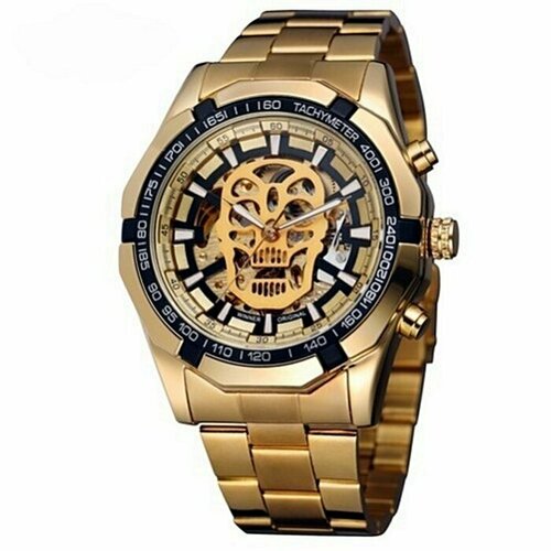 Наручные часы WINNER, золотой механические карманные часы с черепом в стиле стимпанк золотые часы скелетоны подвесная цепь с ручным заводом для мужчин женщин подарки