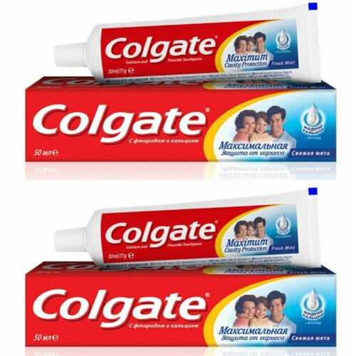 Colgate Зубная паста Защита от кариеса свежая мята, 50 мл, 2 шт. зубная паста colgate максимальная защита от кариеса свежая мята 100 мл 3 шт