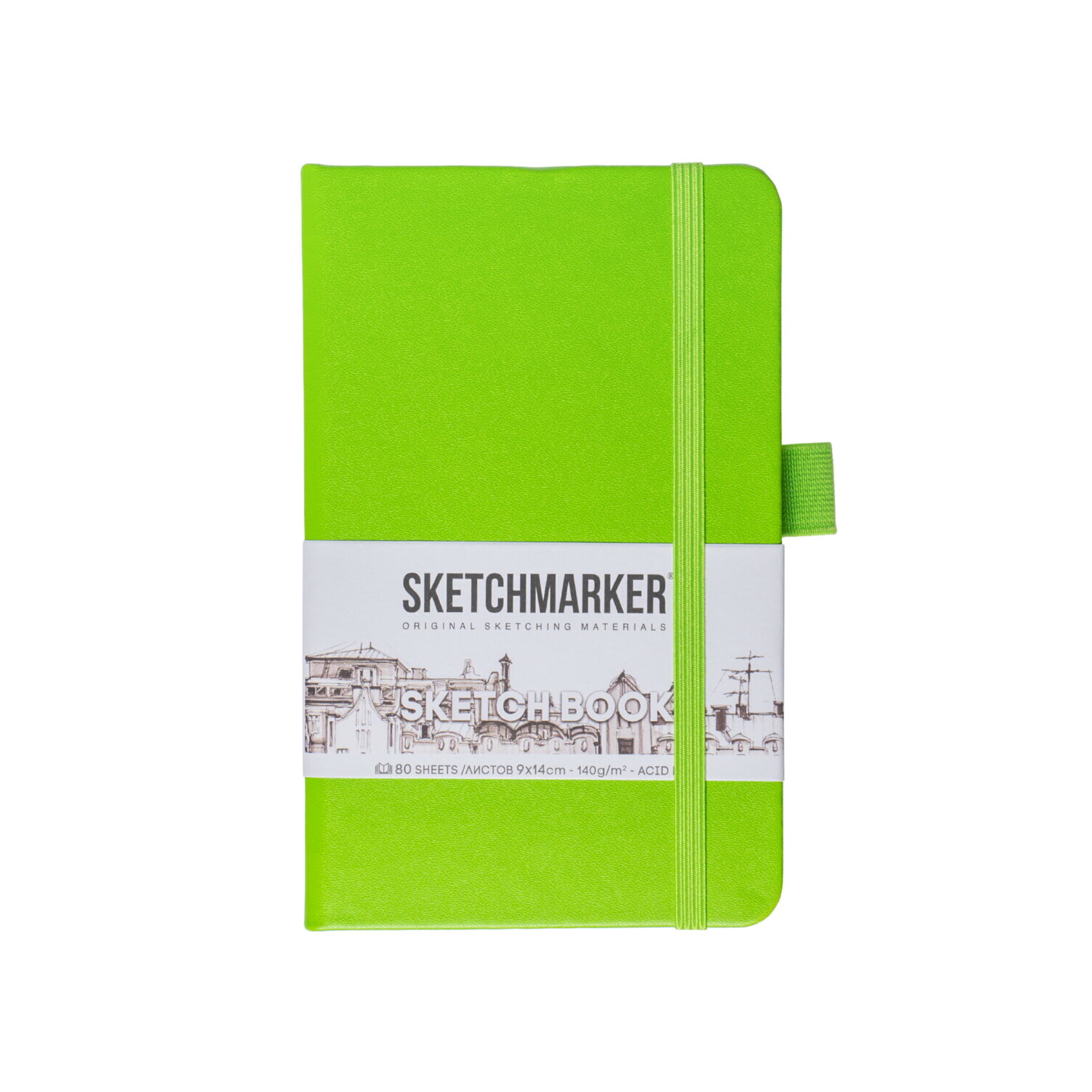 Скетчбук для рисования, блокнот для скетчинга SKETCHMARKER Sketchmarker 140г/кв. м 9*14см 80л твердая обложка, цвет Зеленый луг