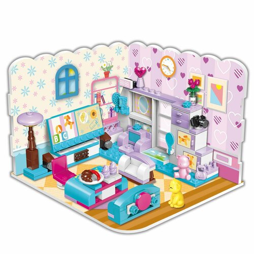 Конструктор Qman серия Unlimited Ideas 3в1 Комната для девочки (гостинная или кухня или спальня) 194 детали 4801q