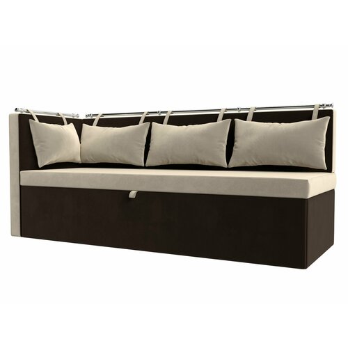 Кухонный диван Метро с углом слева, Микровельвет бежевый и коричневый