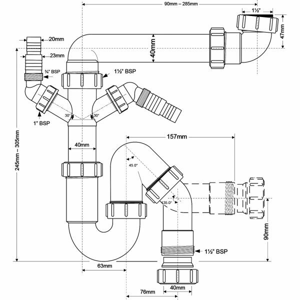 Трубный (коленный) сифон для мойки, для раковины McALPINE MRSK7-5571 - фотография № 8