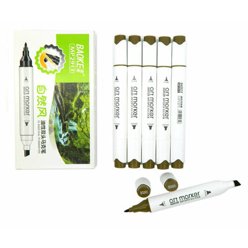 Скетч-маркер CC-22/BG005 BAOKE коричнево-зеленый Овальный 2х ст (острый+ скош) (6/6/6)