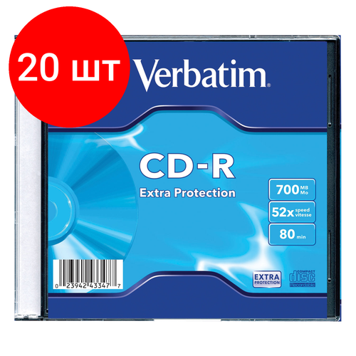 Комплект 20 шт, Диск CD-R VERBATIM DL, 700 Mb, 52х, Slim Case диск cd r mirex 700 mb 52х дизайн maestro slim case 1 1 200