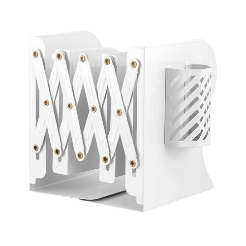 Подставка для книг металлическая телескопическая deVENTE, 190 х 147 х 90 мм, с подставкой для пишущих принадлежностей, белая