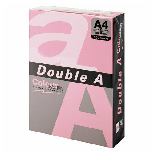 Бумага цветная DOUBLE A, А4, 80 г/м2, 500 л, пастель, розовая