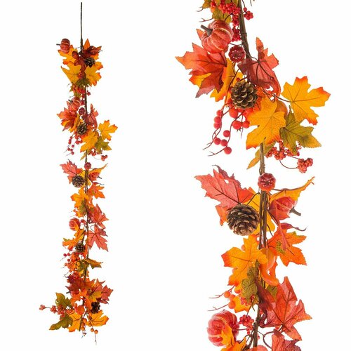 Осенняя гирлянда с тыквами и шишкамиь пластик 120см