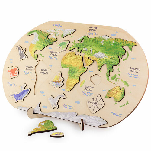 Карта мира для детей деревянная рамка-вкладыш Nobikum