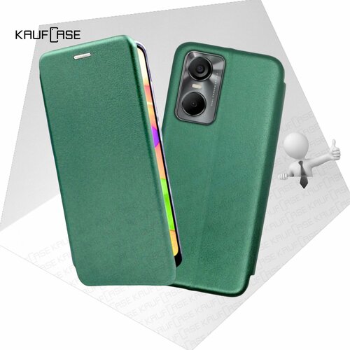 Чехол книжка KaufCase для телефона Tecno Pop 6 Pro (BE8) (6.56), темно-зеленый. Трансфомер чехол книжка kaufcase для телефона infinix hot 10 lite x657b 6 6 темно зеленый трансфомер